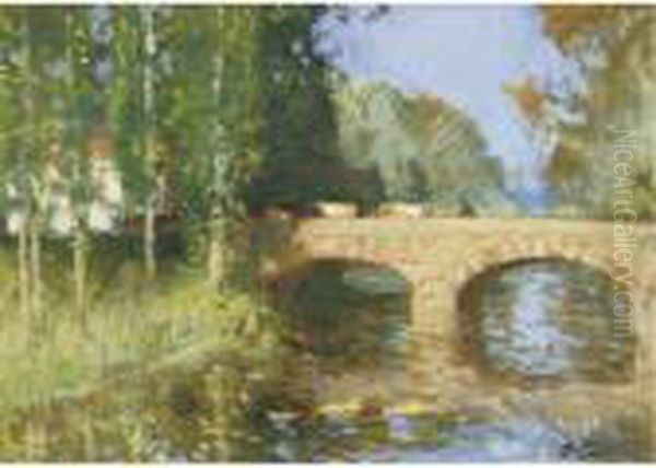 Le Pont Sur La Riviere Oil Painting by Pierre Eugene Montezin