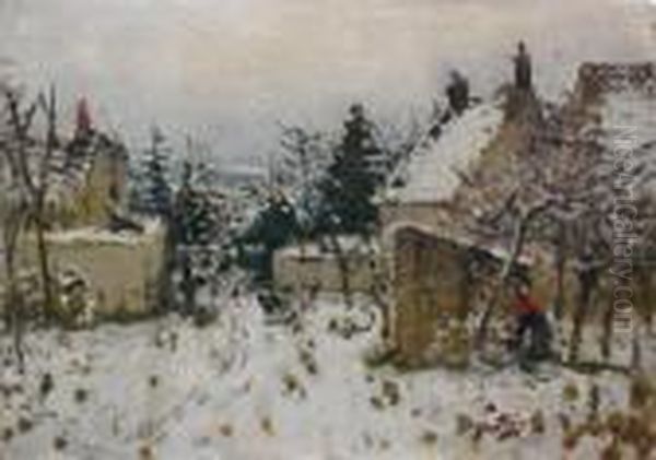 Village Sous La Neige Oil Painting by Pierre Eugene Montezin