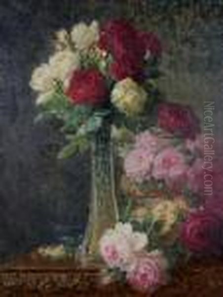 Le Bouquet De Roses Oil Painting by Pierre Eugene Montezin