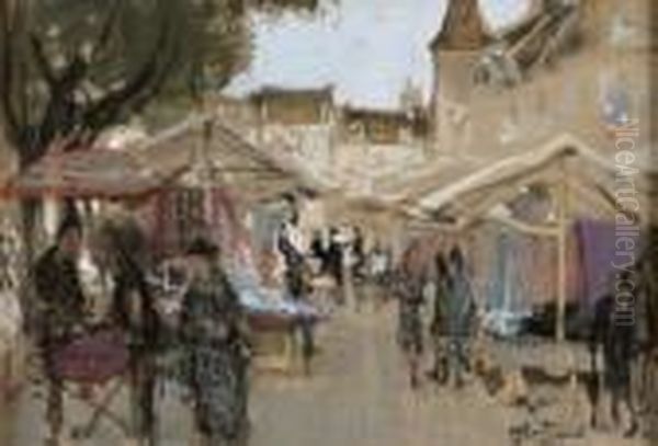 Au Marche Oil Painting by Pierre Eugene Montezin