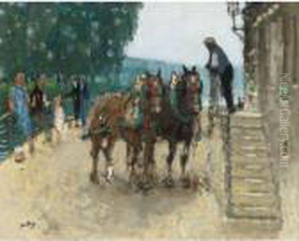 Les Quais A St Mammes Oil Painting by Pierre Eugene Montezin