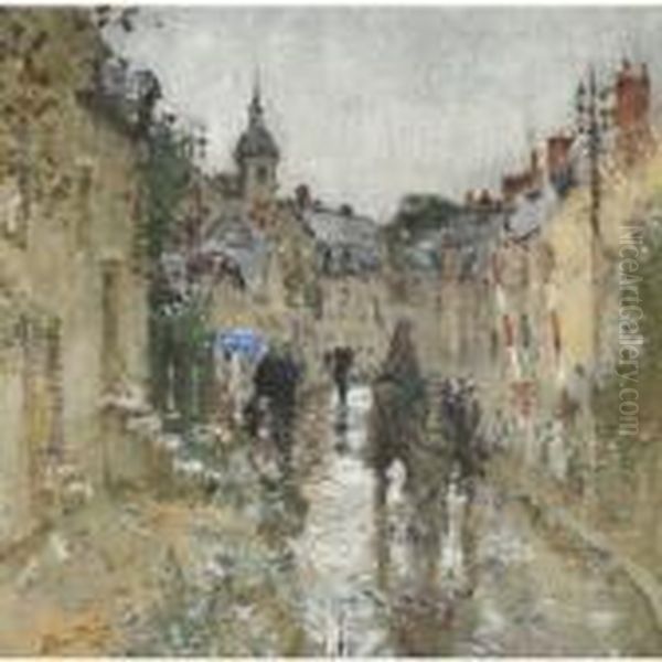 Village Sous La Pluie Oil Painting by Pierre Eugene Montezin