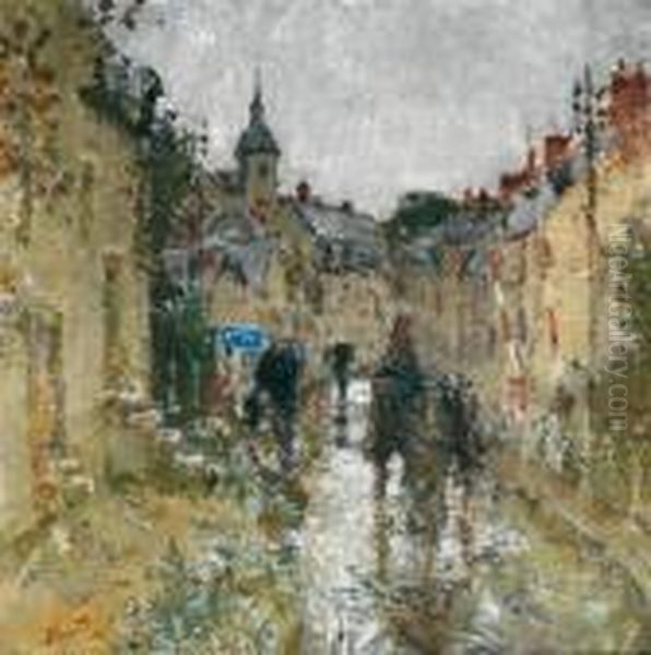 Rue De Village Sous La Pluie Oil Painting by Pierre Eugene Montezin