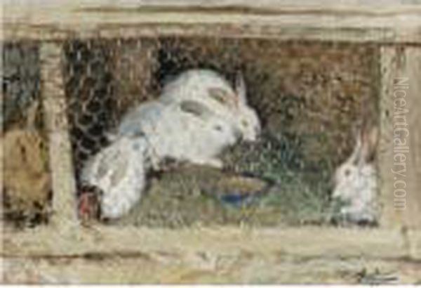 Les Lapins Oil Painting by Pierre Eugene Montezin