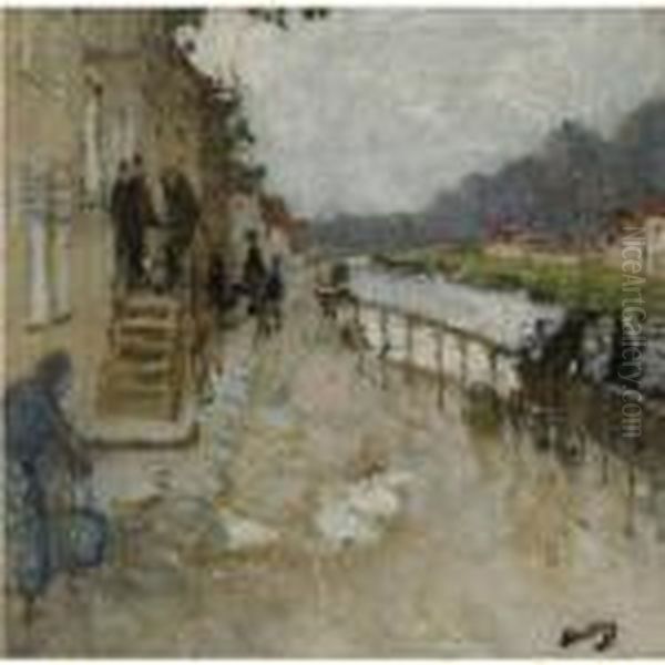 Bord De Canal A Saint-mammes Oil Painting by Pierre Eugene Montezin