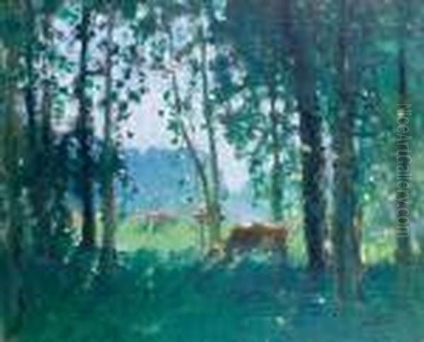 Troupeau De Vaches Dans La Clairiere Oil Painting by Pierre Eugene Montezin