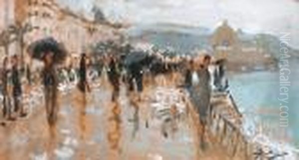 La Promenade Des Anglais - Nice Oil Painting by Pierre Eugene Montezin