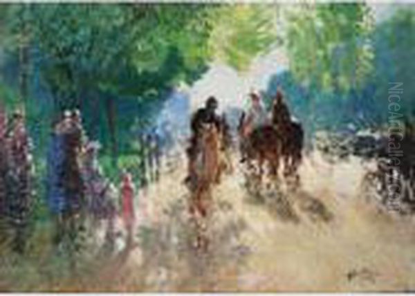 Au Bois De Boulogne, L'allee Cavaliere Oil Painting by Pierre Eugene Montezin