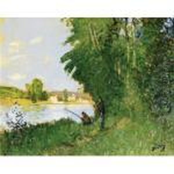 Deux Pecheurs Dans Un Paysage Oil Painting by Pierre Eugene Montezin