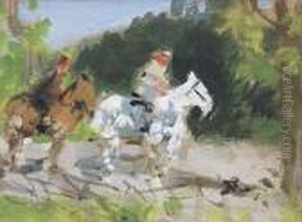 Two Riders Oil Painting by Pierre Eugene Montezin