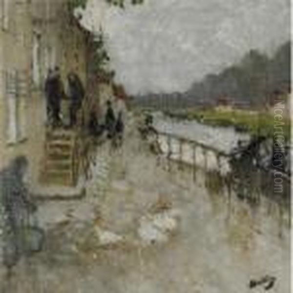 Bord De Canal A Saint-mammes Oil Painting by Pierre Eugene Montezin