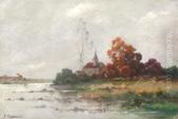 Village Au Bord De L'eau Oil Painting by Pierre Eugene Montezin