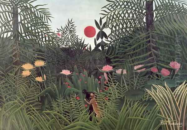 Negro Attacked by a Jaguar 1910 Oil Painting by Henri Julien Rousseau