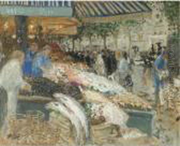 Le Marche Aux Poissons Oil Painting by Pierre Eugene Montezin