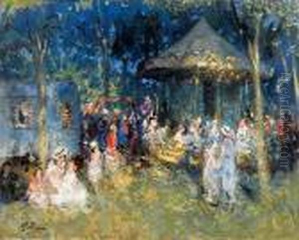 La Fete Foraine A Menilmontant Oil Painting by Pierre Eugene Montezin