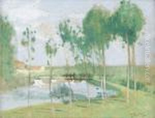 L'etang Aux Peupliers Oil Painting by Pierre Eugene Montezin