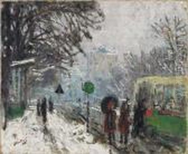 Boulevard Bineau Sous La Neige Oil Painting by Pierre Eugene Montezin