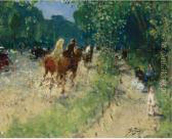 Au Bois De Boulogne Oil Painting by Pierre Eugene Montezin