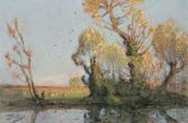 Bord De Riviere Anime Oil Painting by Pierre Eugene Montezin