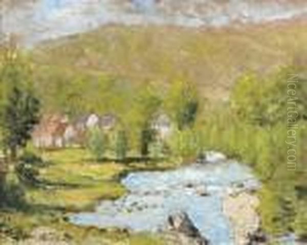 Village Sur La Riviere
 Huile Sur Panneau, Signee En Bas A Gauche Oil Painting by Pierre Eugene Montezin