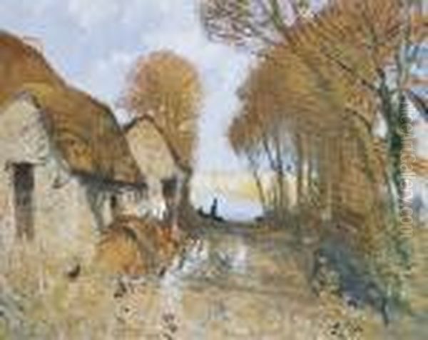 Petite Chaumiere Au Bord De La Riviere En Briere Oil Painting by Pierre Eugene Montezin