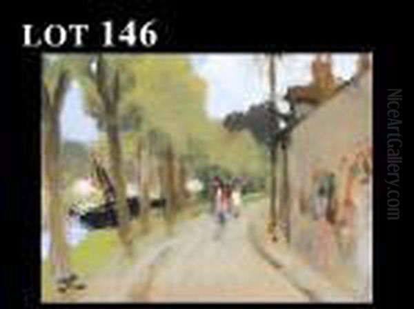 Promenade Au Bord Du Canal Oil Painting by Pierre Eugene Montezin