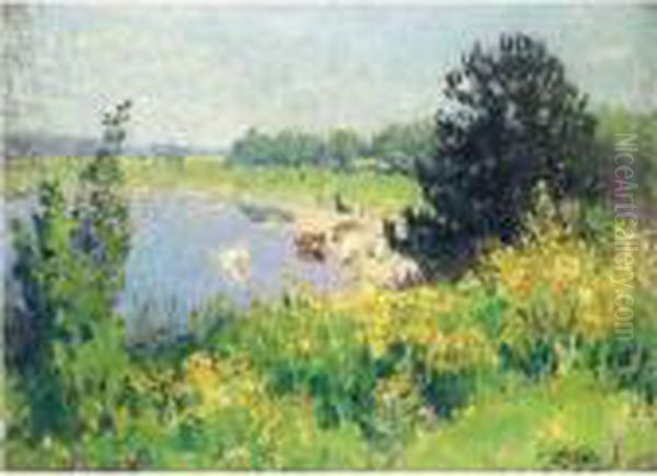 Vue Sur L'etang Oil Painting by Pierre Eugene Montezin