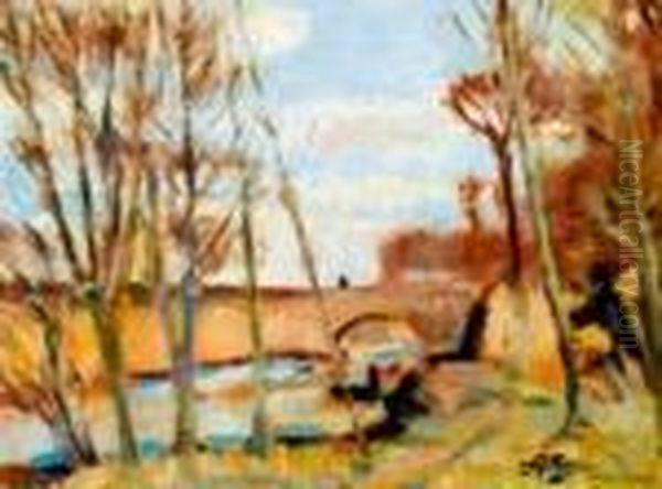 Paysage Au Pont Oil Painting by Pierre Eugene Montezin