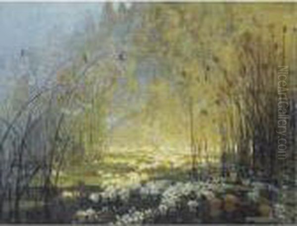 L'etang Aux Nenuphars Et Libellules Oil Painting by Pierre Eugene Montezin