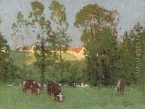 Paysage Aux Vaches Oil Painting by Pierre Eugene Montezin