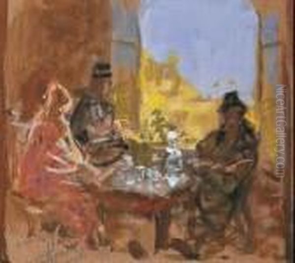 La Conversation Devant La Fenetre Oil Painting by Pierre Eugene Montezin