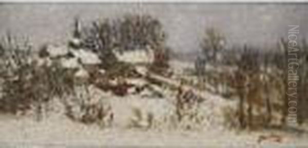 Neige A La Ville (creuse) Oil Painting by Pierre Eugene Montezin