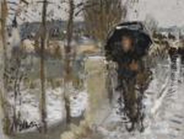 La Pluie A Veneux-les-sablons (seine-et-marne) Oil Painting by Pierre Eugene Montezin