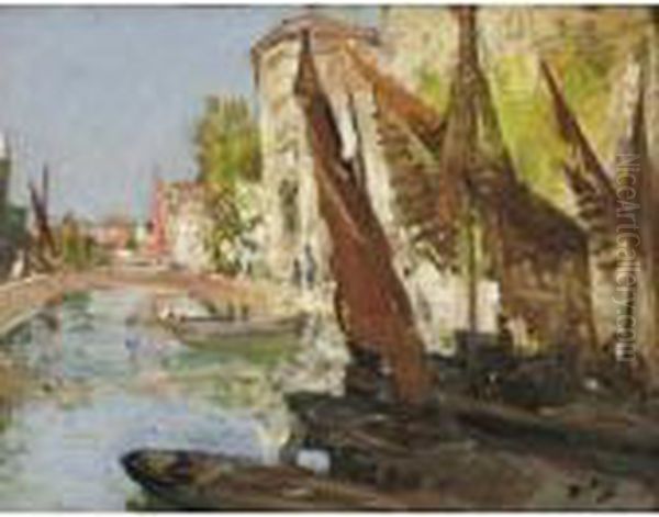 Bateaux A Chioggia Oil Painting by Pierre Eugene Montezin