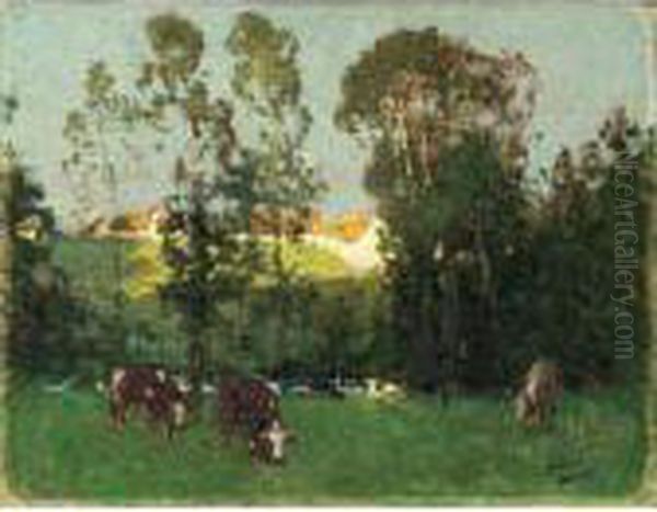 Paysage Aux Vaches Oil Painting by Pierre Eugene Montezin