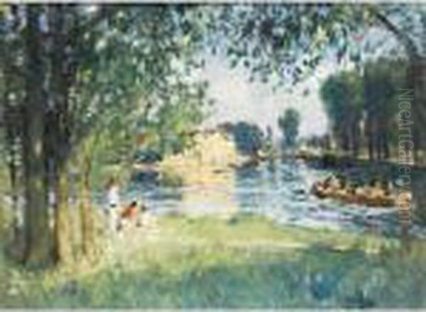 L'apres-midi Sur La Marne Oil Painting by Pierre Eugene Montezin