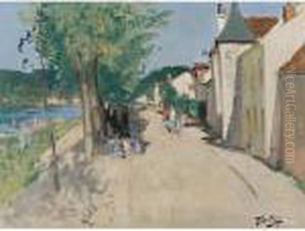 Quai A Saint-mammes Oil Painting by Pierre Eugene Montezin