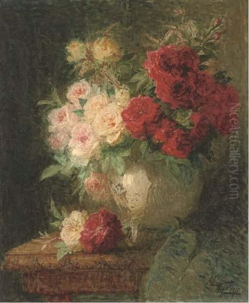 Vase De Fleurs Oil Painting by Pierre Eugene Montezin