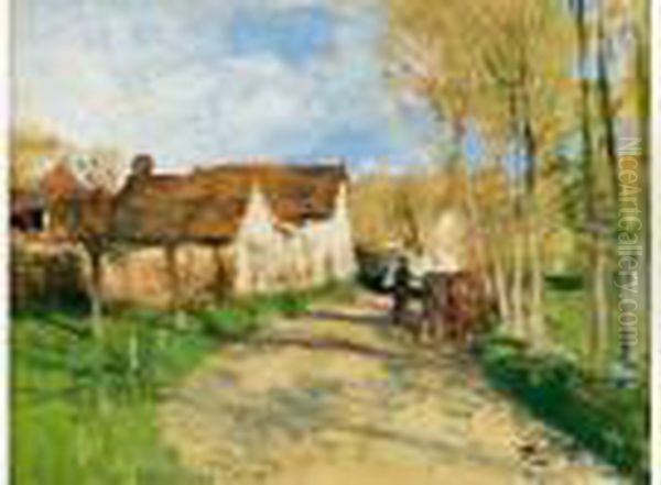 Le Chemin Borde D'arbres Oil Painting by Pierre Eugene Montezin