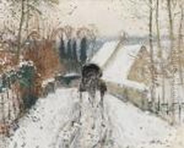 La Caleche, Effets De Neige Oil Painting by Pierre Eugene Montezin