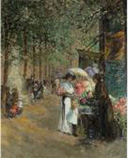 La Marchande De Fleurs Oil Painting by Pierre Eugene Montezin