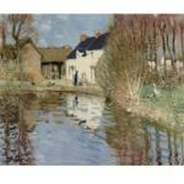 Ferme Au Bord De L'eau Oil Painting by Pierre Eugene Montezin