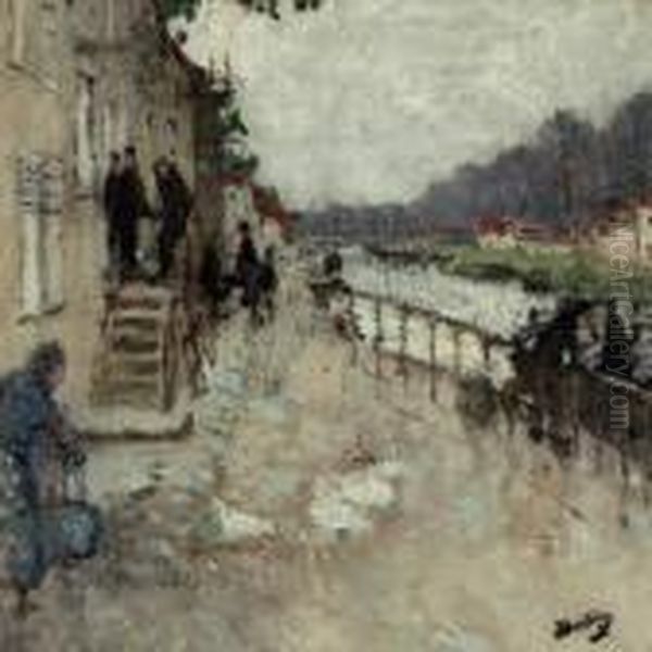 Bord De Canal A Saint-mammes Oil Painting by Pierre Eugene Montezin