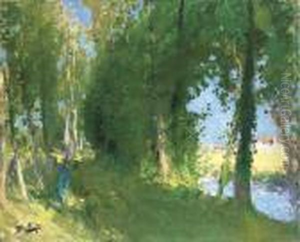 Au Bord De La Riviere, St. Germain-sur-avre Oil Painting by Pierre Eugene Montezin