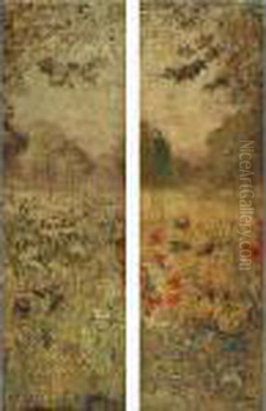 L'automne Et Le Printemps: A Pair Of Paintings Oil Painting by Pierre Eugene Montezin