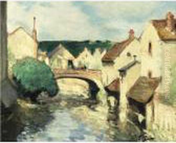 Lavoirs Au Bord De La Riviere Oil Painting by Pierre Eugene Montezin