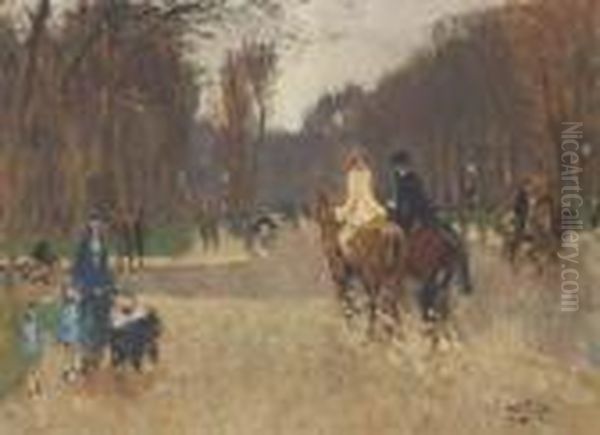 Les Cavaliers Au Bois De Boulogne Oil Painting by Pierre Eugene Montezin