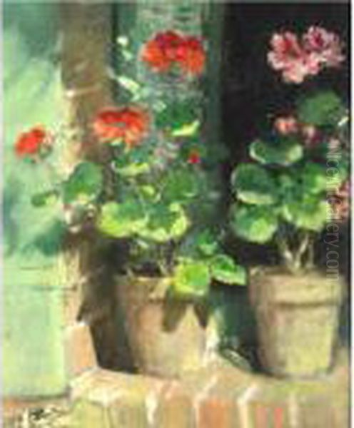 Geraniums Oil Painting by Pierre Eugene Montezin