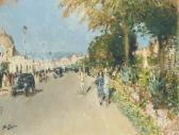 Les Parterres Fleuris De La Promenade Des Anglais Oil Painting by Pierre Eugene Montezin