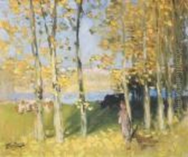 Vaches Au Bord De La Riviere Oil Painting by Pierre Eugene Montezin